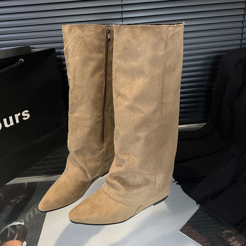 

Knee High Boots Women Wedges Shoes Designer Snow Boots Winter Sexy High Heels Shoes 2025 New Suede Chelsea Boots Mujer Zapatos