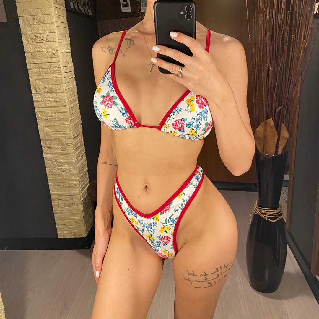 Leopard Floral Brasilianischer Mini-Tanga-Bikini Damen-Badeanzug Zweiteiliger Bikini-Set Badebekleidung Badeanzug Schwimmen V6286 – Detail 12