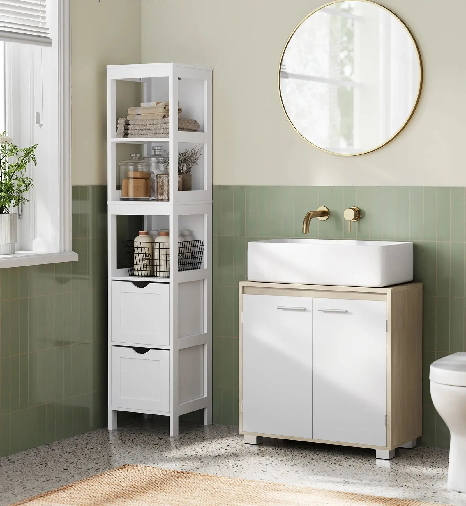 VASAGLE Meuble sous Lavabo, Meuble de Salle de Bain, 2 Compartiments derrière Les Portes, pour Divers Types de Lavabos, avec Pieds, 30 x 60 x 60 cm