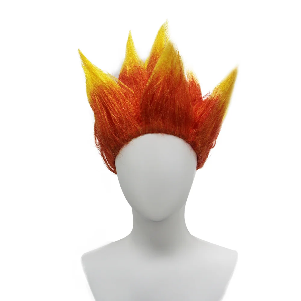 Anxin Brand Synthetic Fiber Wigs: Flame-Shaped Short Hair Style, with Soft and Shiny Strands, Available in Multiple Colors Such as Orange/Yellow/Black/Blue, Made from Synthetic Fiber Materials, Comfortable to Wear and Easy to Maintain, Suitable for Cosplay and Other Themed Activities.