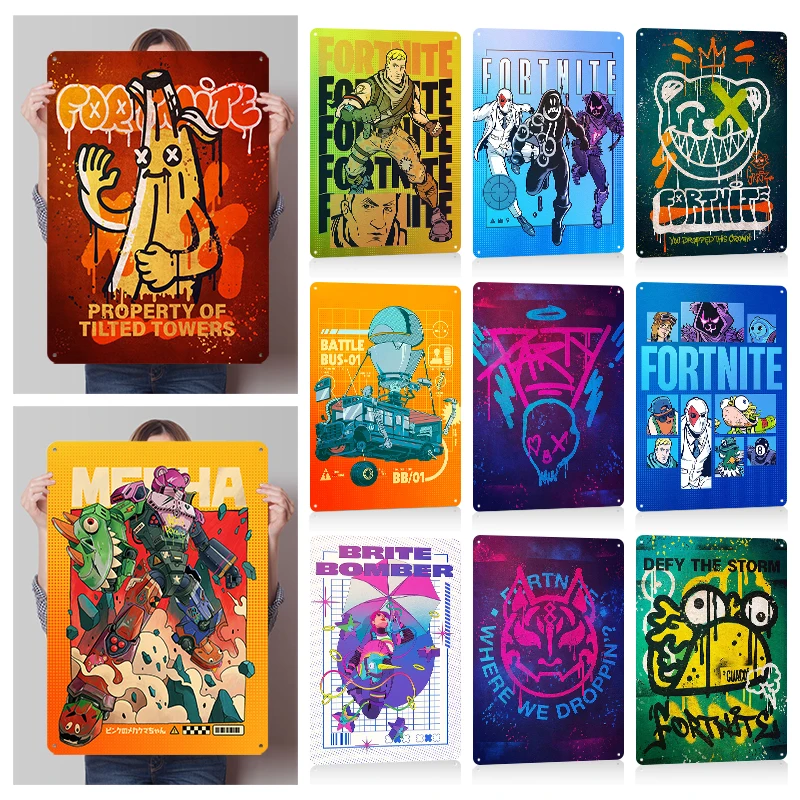 Fortnite Metallposter Anpassbare Wandkunst Vintage Metallschilder Retro Blechschilder für Fans Heimdekoration Zimmer Gamer-Dekoration Gaming