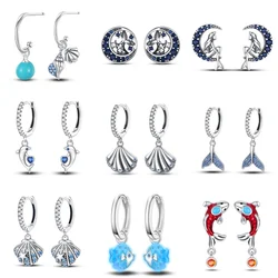 2025 New 925 Sterling Silver Sea Life Series Color Earrings Illusion Carp S925DIY Fashionable Birthday Jewelry Gift for Girls