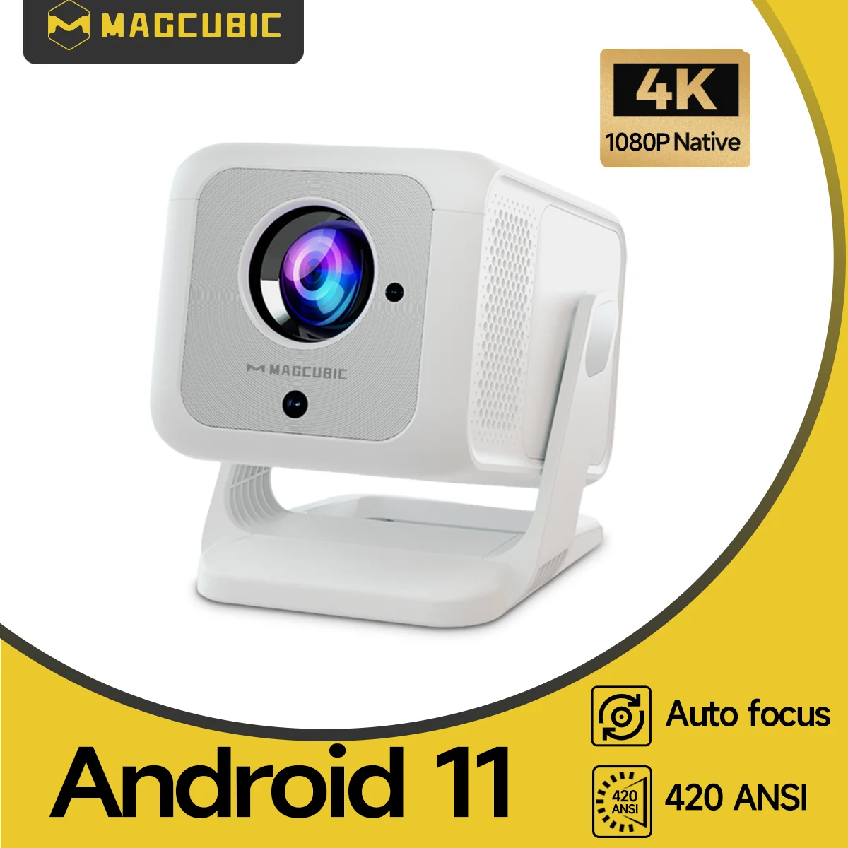 Magcubic – projecteur Portable 4K HD 1920x1080P 420ANSI, mise au point automatique, Android 11 BT5.4, haut-parleur HiFi 5W intégré pour Home cinéma HY310 X