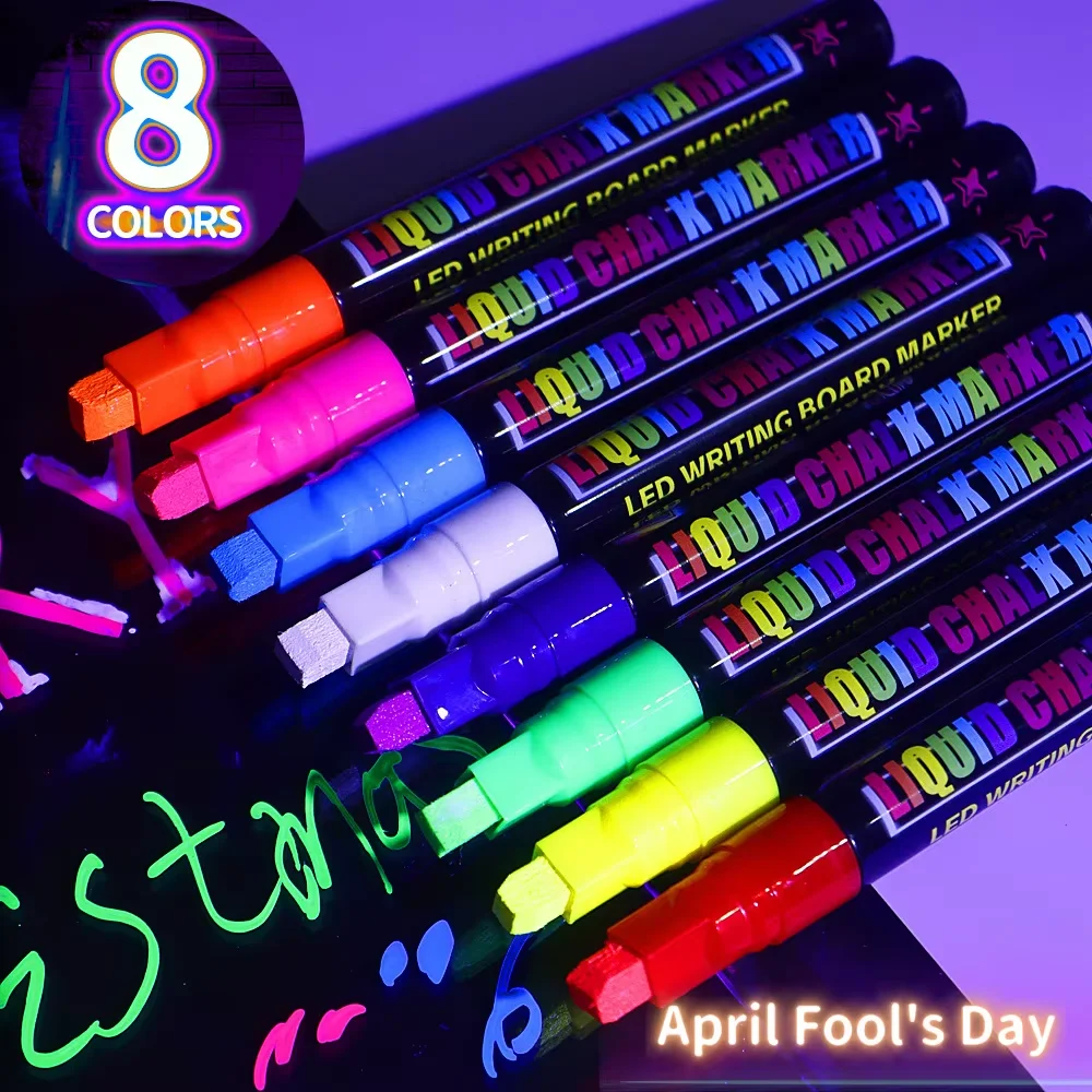 8Pcs Washable Liquid Chalk Markers, Neon Chalk Pens for Blackboard, Glass, Window, Car & Pub Signs, Wet Erase,Chisel Tip