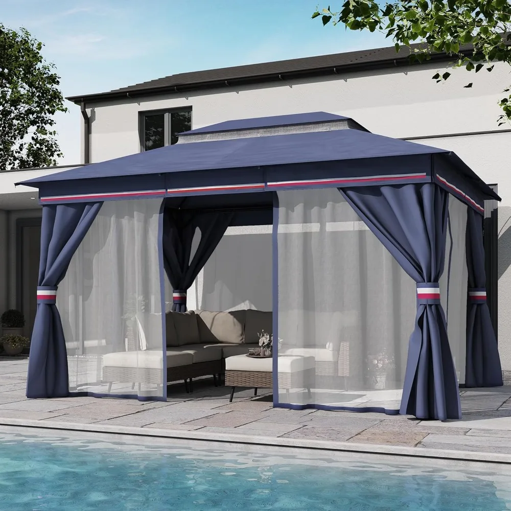 

Patio Gazebo 10'x13', Outdoor Heavy Duty Party Tent Shelter with Double Roofs, Mosquito Nettings and Privacy, Customized
