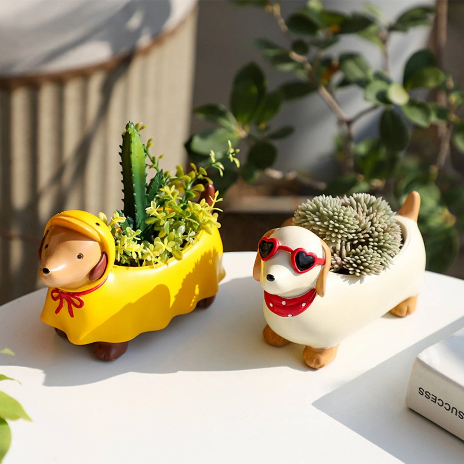 Dachshund Planter Resin Dog Planter Dachshund Flower Pot Cute Compact for Plant Lovers, Desk, Windowsill