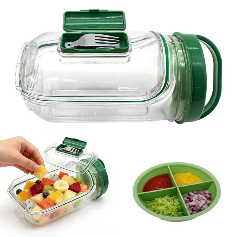 Leakproof Plastic Salad Box with Side-Opening Cover Portable Breakfast Fruit Storage Cup for Picnic Home Office view 5