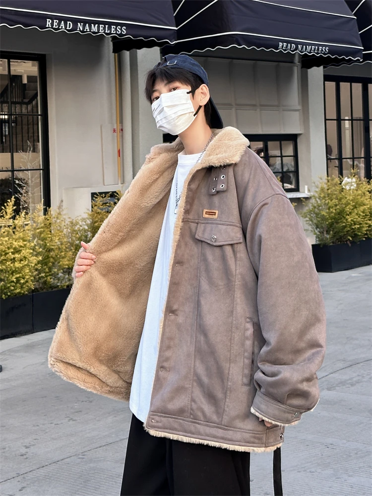 Fashion Brand American Lapel Thickened Cotton-Padded Coat Men's Winter Retro Preppy Lamb Wool Outerwear All-Match Suede ZL621