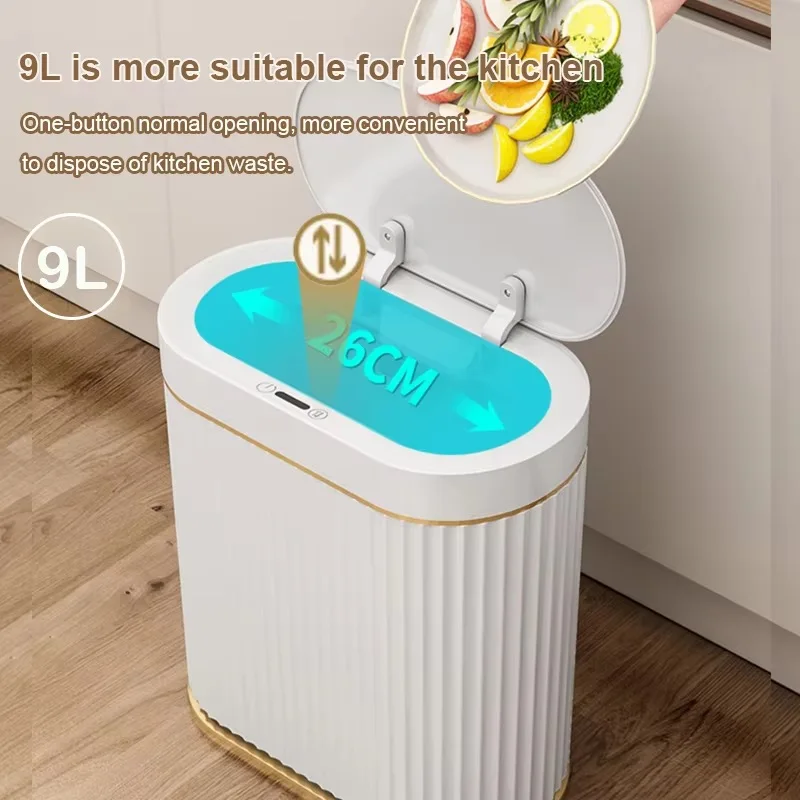 Automatic Sensor Trash Can 7L  Luxury Bathroom Trash Can Kitchen Electric Garbage Bin Toilet Wastebasket Golden Trash Can