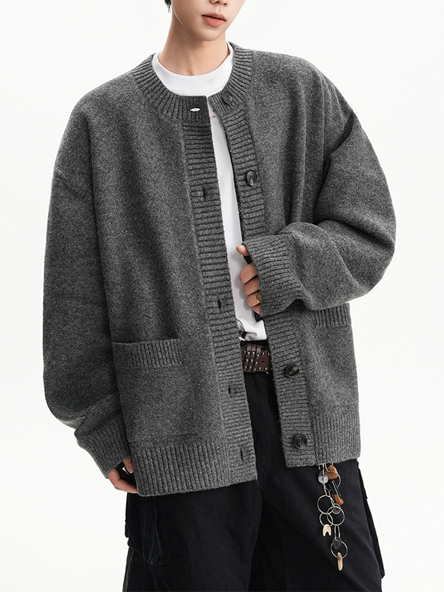 Retro American Style Men's Open Cardigan Sweater with Large Pockets Casual Leisure Spring Autumn Winter Fashion Couple Knitwear