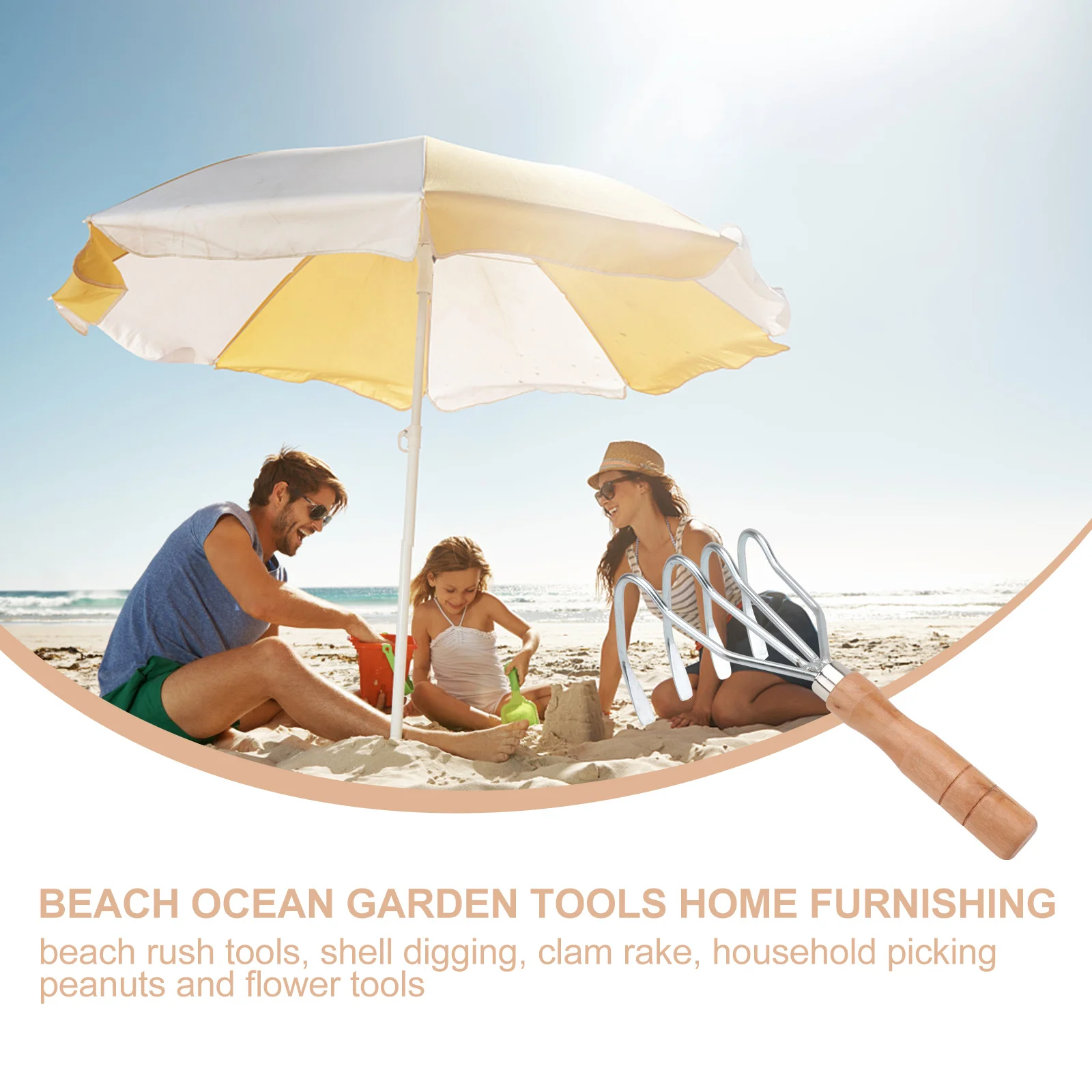 1 قطعة قذيفة حفر أشعل النار عالية الكربون الصلب متعددة الأغراض خمسة الأسنان البستنة أداة مقبض الخشب لجمع أوراق الشاطئ