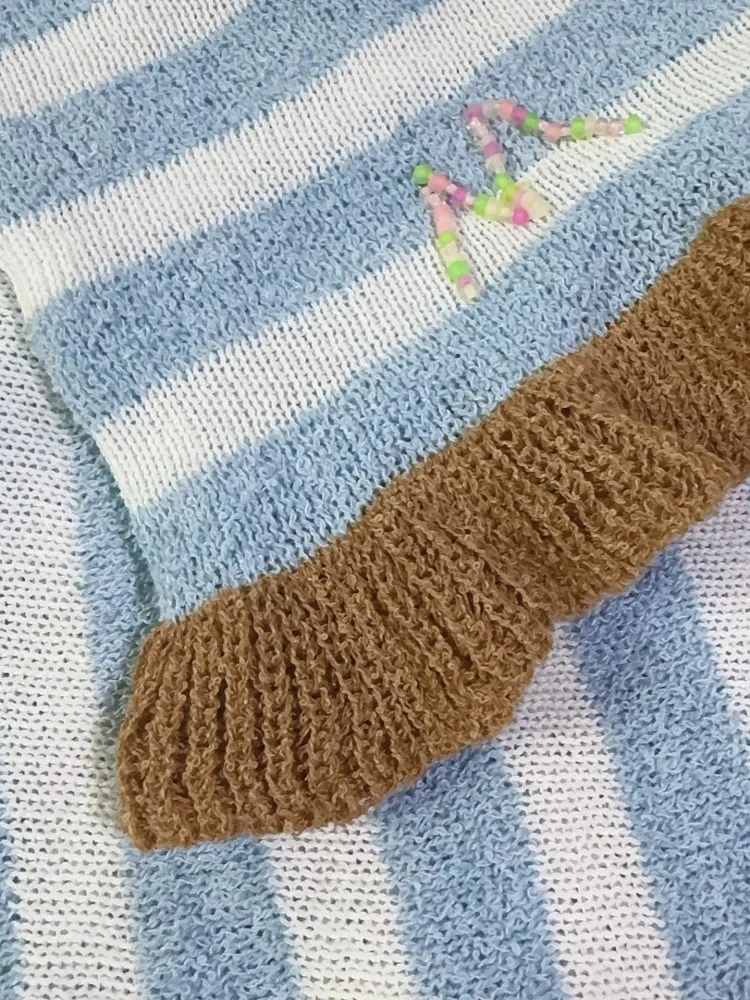 Nuevo dulce jersey sin mangas para mujer, chaleco tejido, chaqueta con cuentas, chaleco a rayas con cuello en V, Tops cortos informales Harajuku para verano para mujer