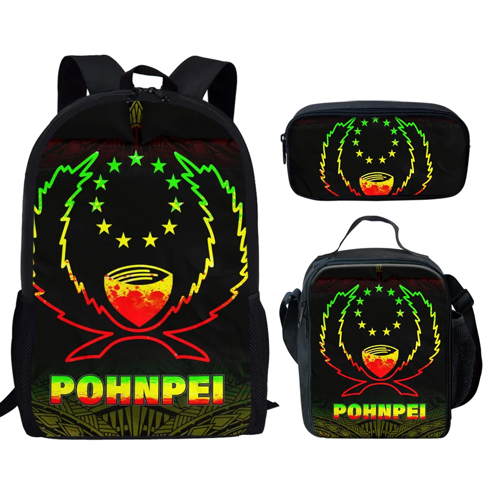 Pohnpei borsa da scuola con stampa Plumeria tribale polinesiana 3 pz/set zaino per bambini ragazze ragazzi zaino da tè borsa per il pranzo astuccio per matite