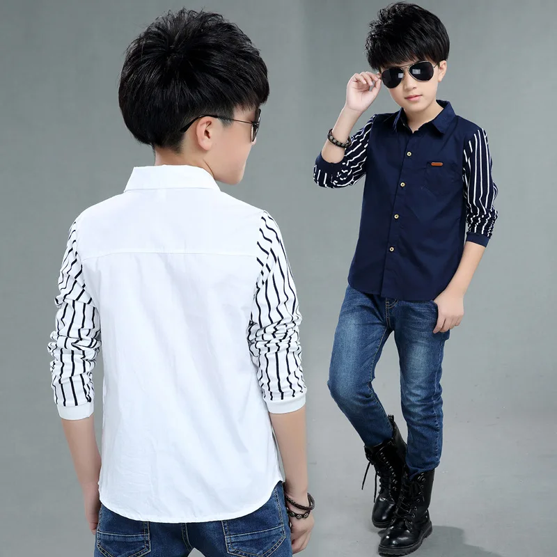 Casual Gentleman Boy Wedding Party Formal Clothes Child Shirts Long Sleeve Turn-down Collar White School Kids Shirt Tops Costume