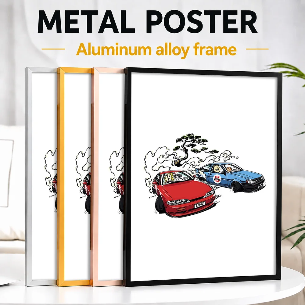 Cars Drifting Framed Aluminum Metal Poster Customized Photo Energetic Motion Style Wall Art For Home Office Unique Driver Gift