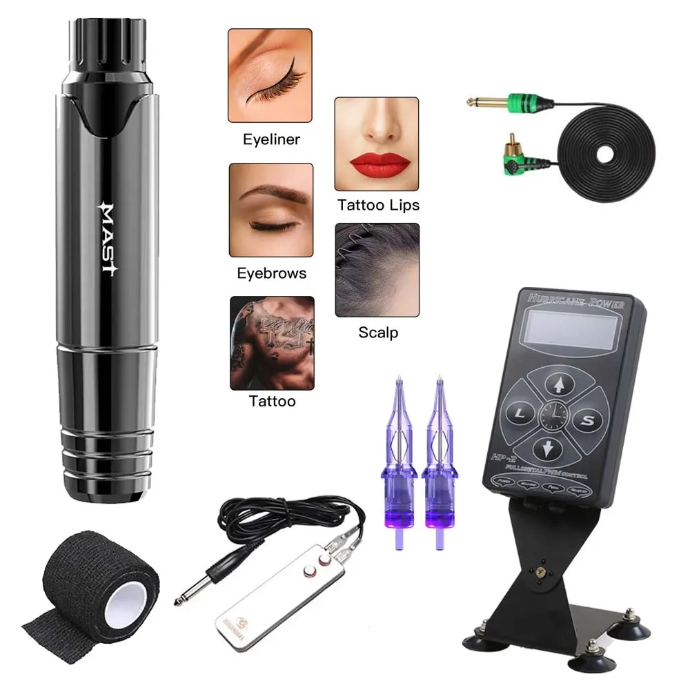 Tattoo P10 Permanent Makeup Eyeliner Eyebrow Lip Kit Rotary Tattoo Machine With Needles Power Supply Set For Tattoo Artist