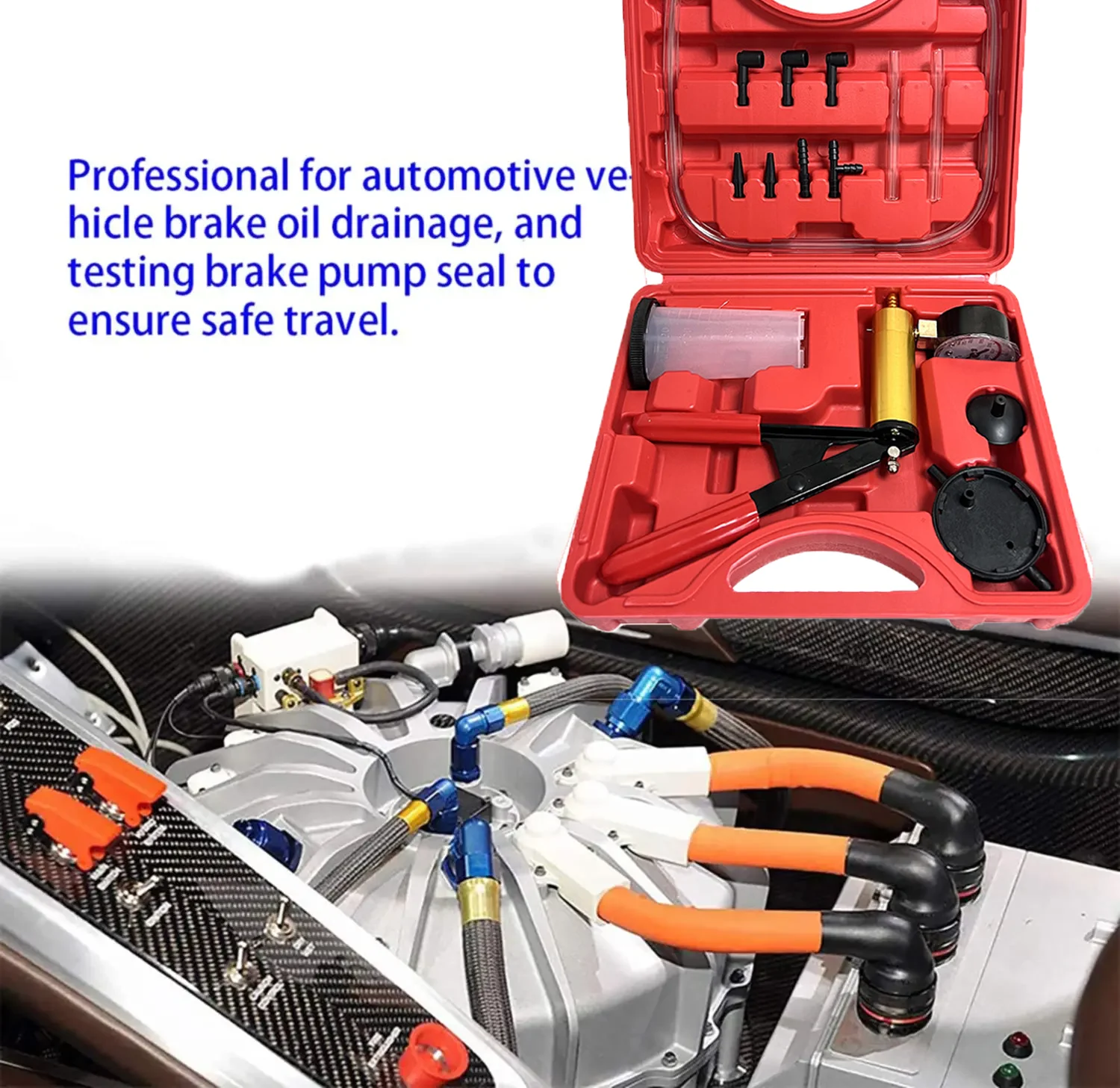 Pompa a pressione per vuoto manuale Kit di scarico del liquido dei freni Kit Tester per pompa a pistola per vuoto manometro portatile in alluminio