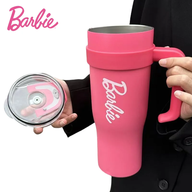 

MINISO Barbie Water Glasses Capsule Ice Tyrant Cup Insulated Cold Coffee Mug Large-capacity Straw Cups Holiday Gift Animation