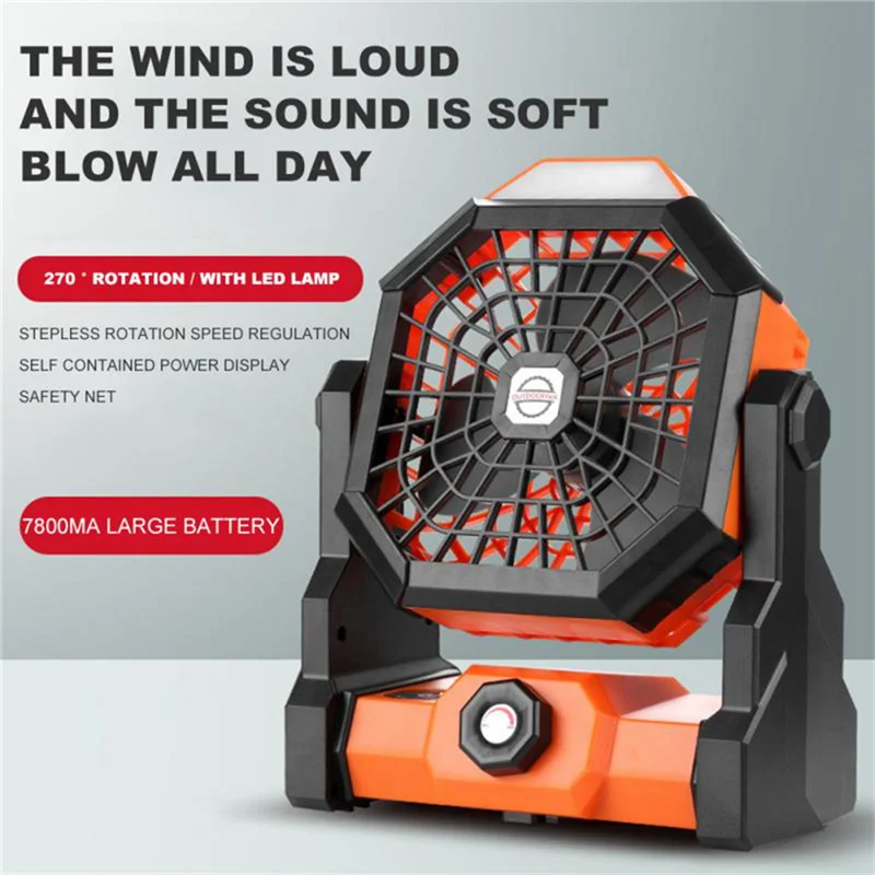 -A95Z 7800Mah ventilateur de Camping à piles rechargeables ventilateur de Camping Portable avec veilleuse LED Orange