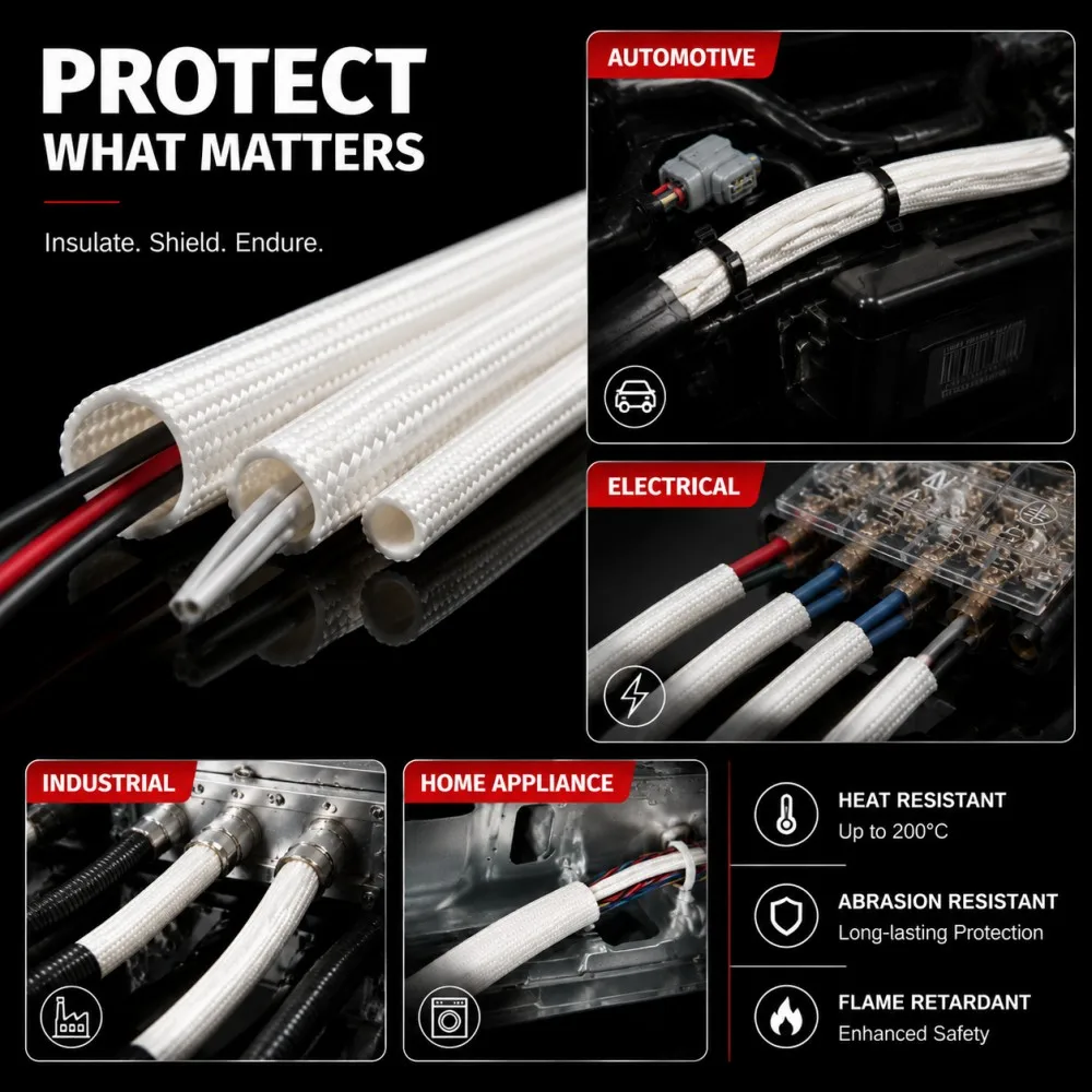 Outer Fiberglass Braided Sleeve Internal Silicone ID 2-12mm High Voltage Insulation Tube Flame Retardant Wire Protection Sleeve