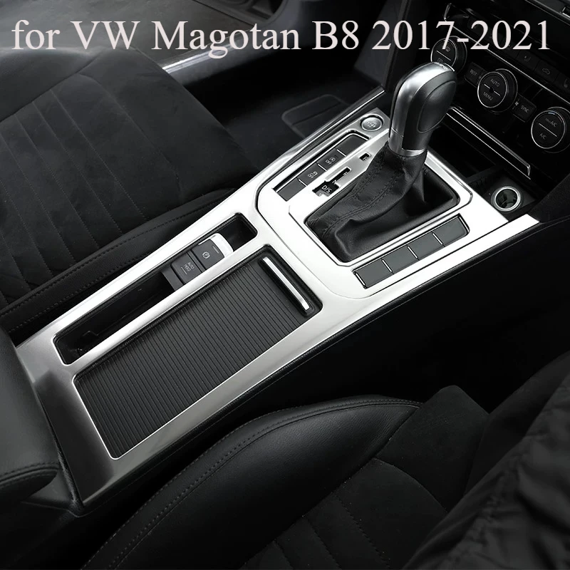 Stainless Steel Center Console Trim for VW Magotan B8 2017-2021 – Cup Holder & Gear Shift Panel Frame Cover Interior Accessories