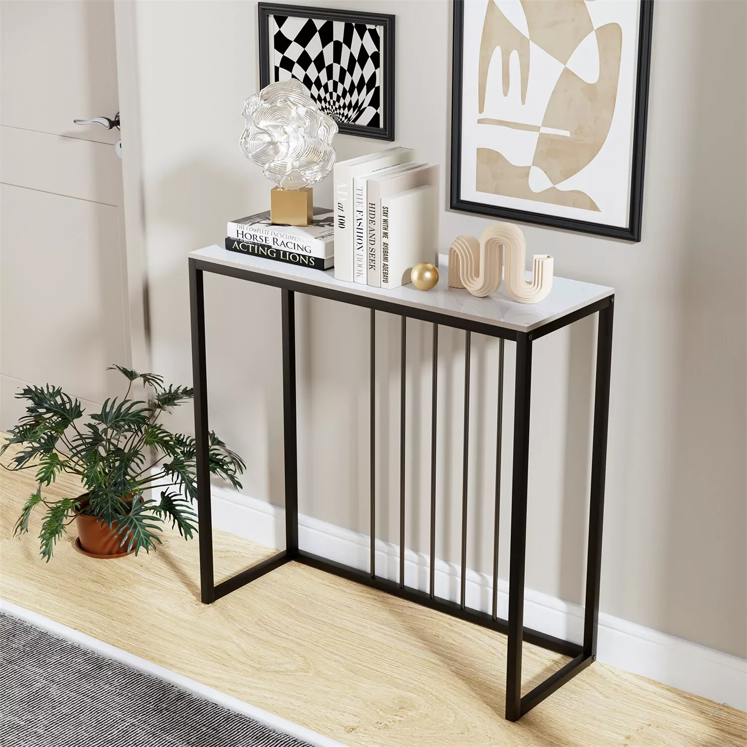 US 39"/32in Modern White Faux Marble Console Table for Entryway Living Room Accent Table