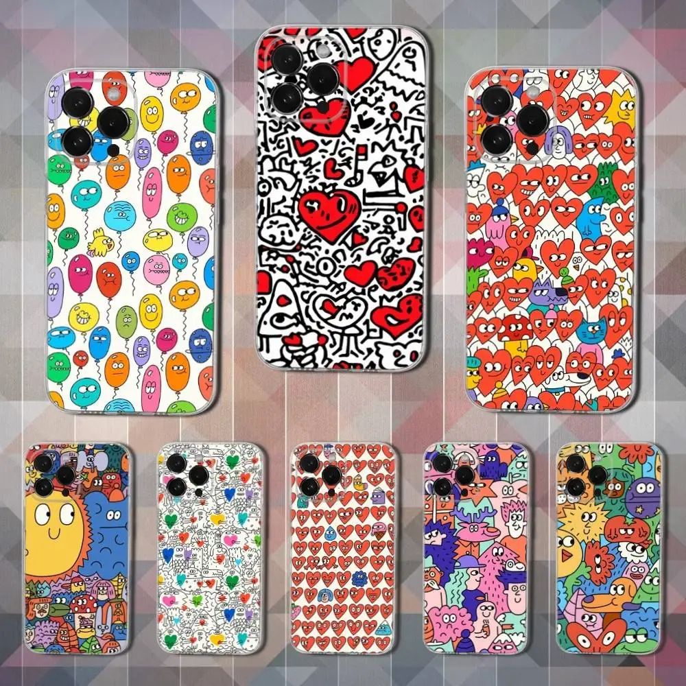 

Illustration Art Heart Phone Case For iPhone 16,15,14,13,12,11 Pro,Max,Plus,X,XS,XR,SE,Mini Transparent Soft Cover
