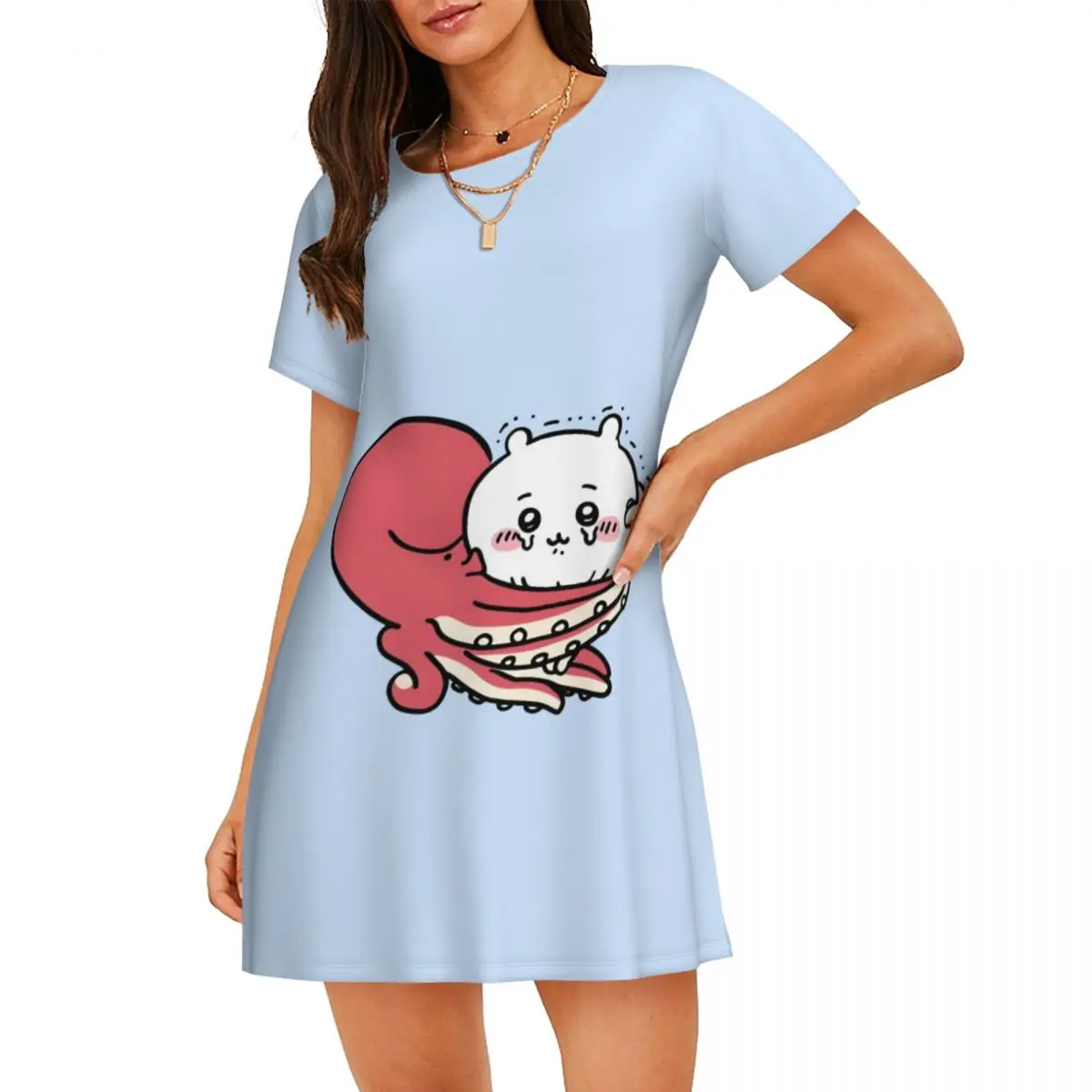 

Женская ночная рубашка Chiikawa на заказ, одежда для сна с короткими рукавами и 3D принтом, милые животные для отпуска, путешествий, ночные рубашки, женские пижамы