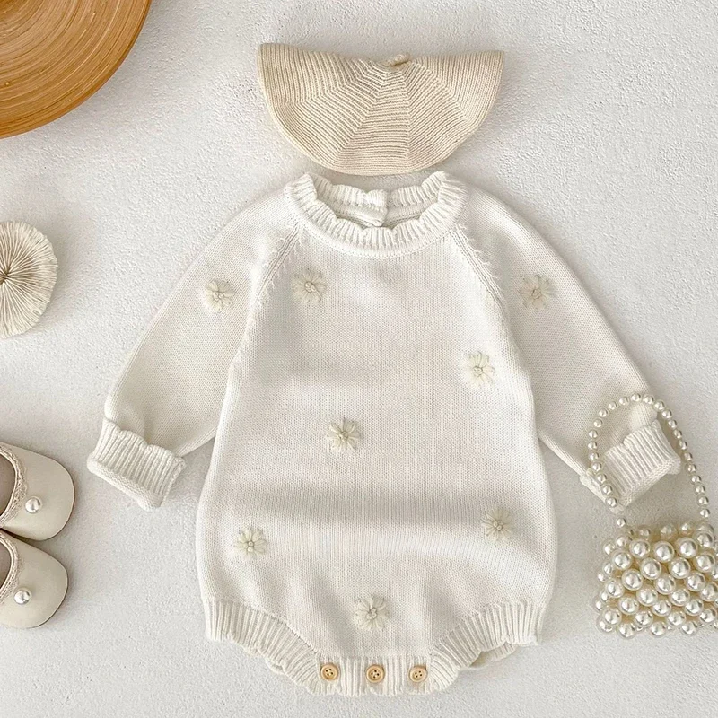 جديد خريف 2025 0-24 متر ملابس أطفال محبوكة لحديثي الولادة بأكمام طويلة مطرزة للأطفال الرضع البنات ملابس أطفال محبوكة #3