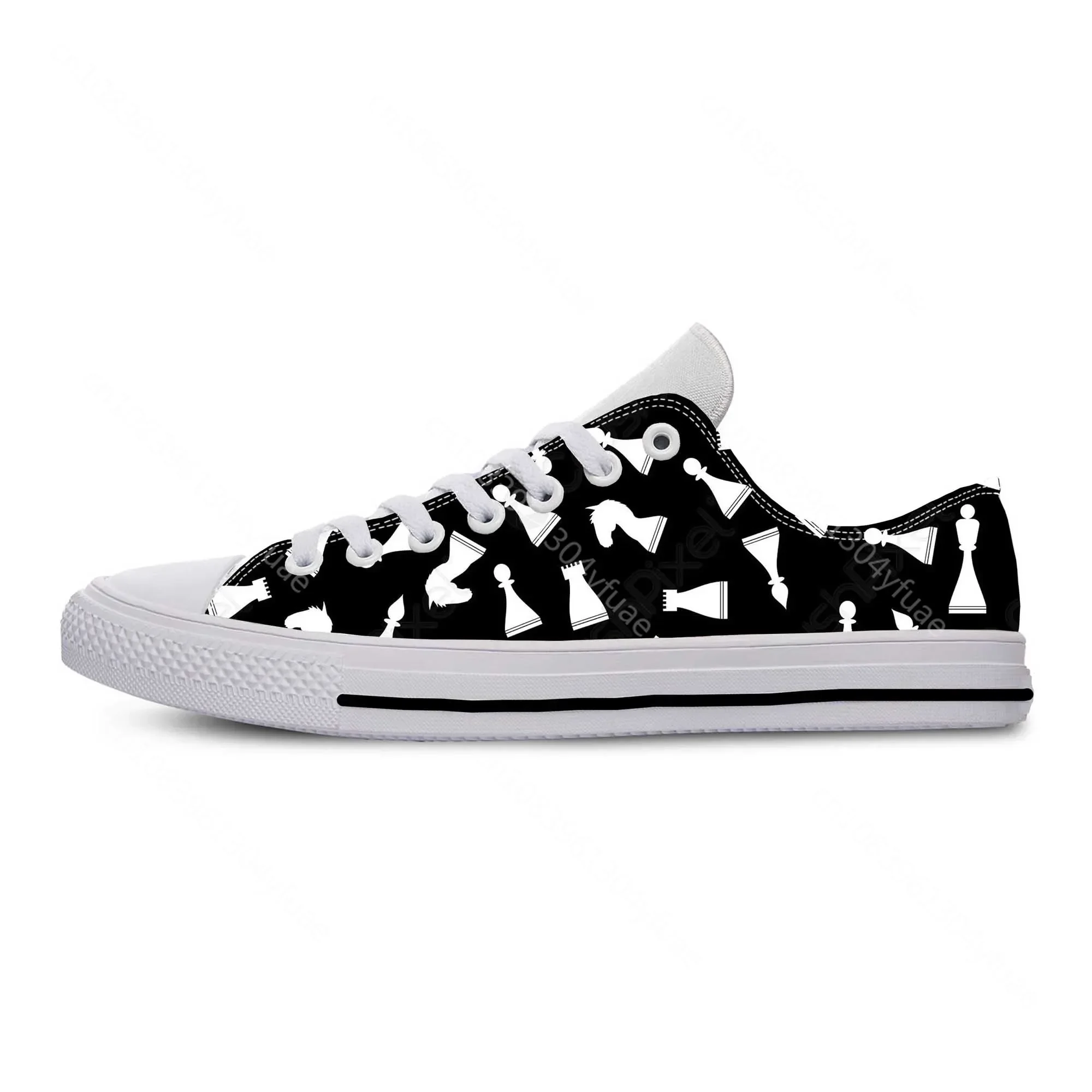 Hot Checkmate Chess Pieces Board Pattern Aesthetic Casual Cloth Shoes Low Top Comfortable Breathable 3D Print Men Women Sneakers