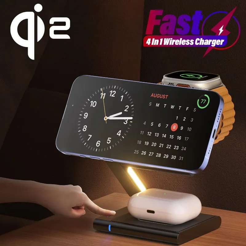 3 In 1 Qi2 Wireless Charger Foldable Magnetic For iPhone 16 15 14 13 Pro Max AirPods Apple Watch 9 8 7 Fast Charging Station