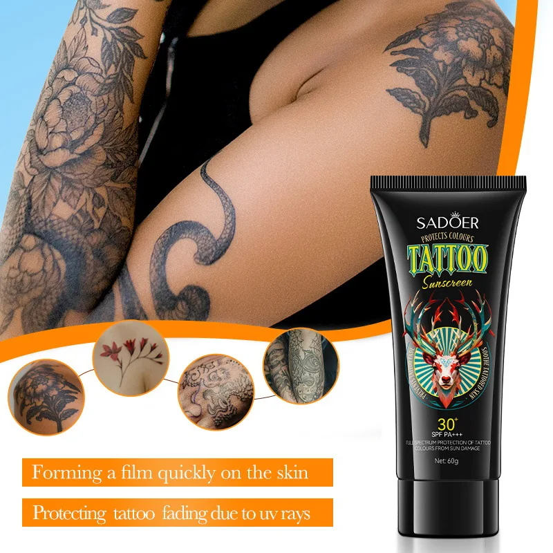 كريم SADOER Protect Fading Color Tattoo الواقي من الشمس، كريم الرعاية اللاحقة المضاد للتجاعيد يمنع تلف الشمس، كريم الشمس للحماية من الأشعة فوق البنفسجية