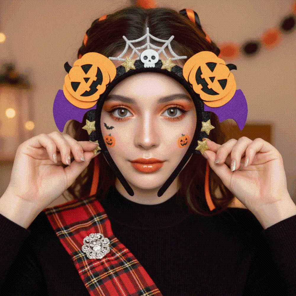 Felt Pumpkin Headband Purple Batwing Glitter Stars Halloween Hairband Bright Colors Orange Bat Wings Hair Hoop Parade