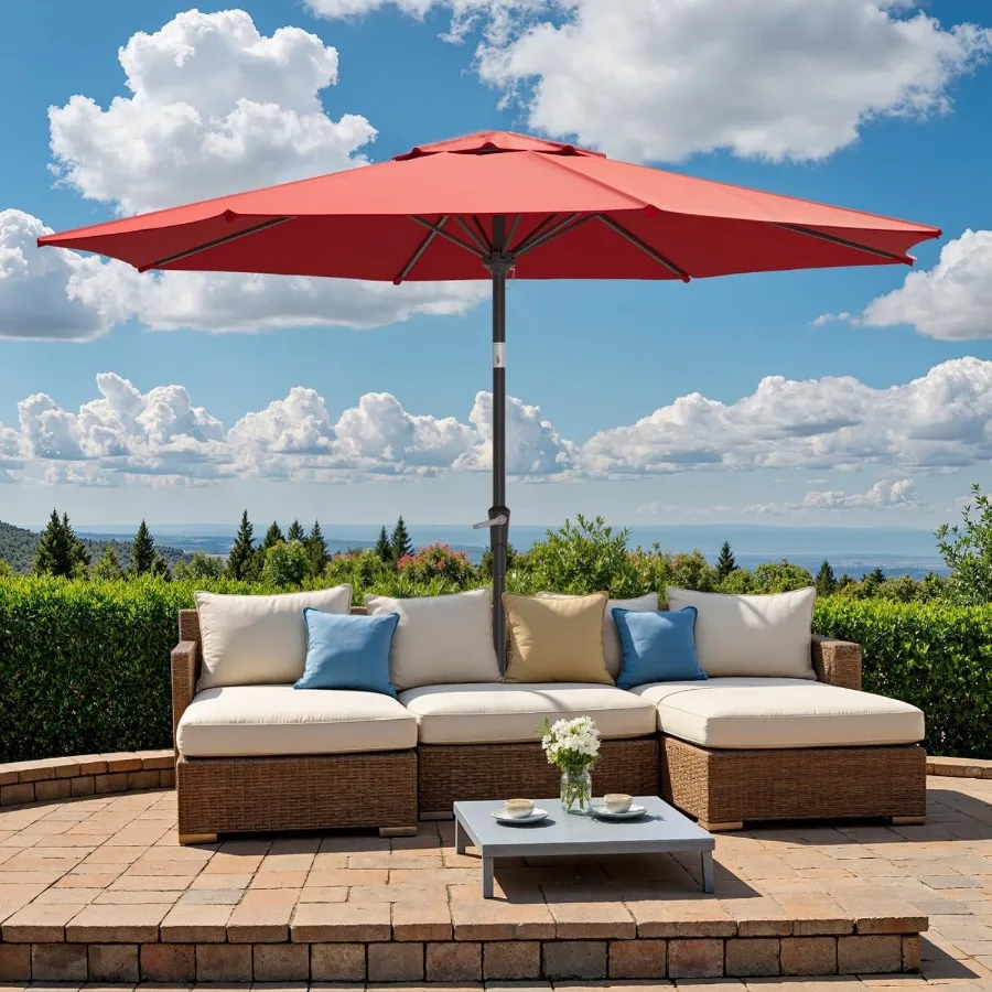 

Outdoor Patio Umbrella Table Umbrella with Push Button Tilt and Crank 8 Ribs Market Umbrella