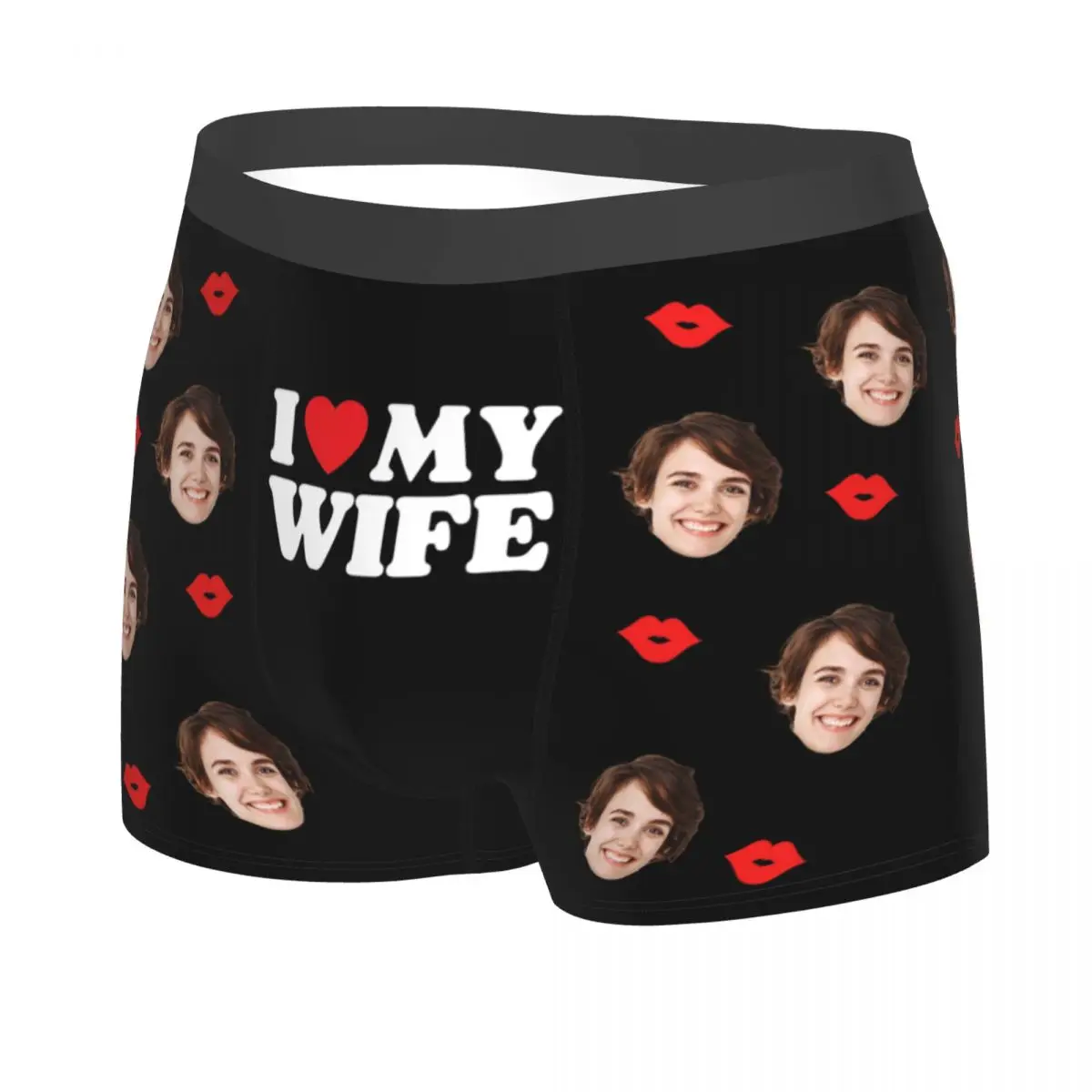 Men's I Love My Wife Custom Boxer Briefs Shorts Panties Underwear Personalized Valentine's Day Gift Male Printed Long Underpants