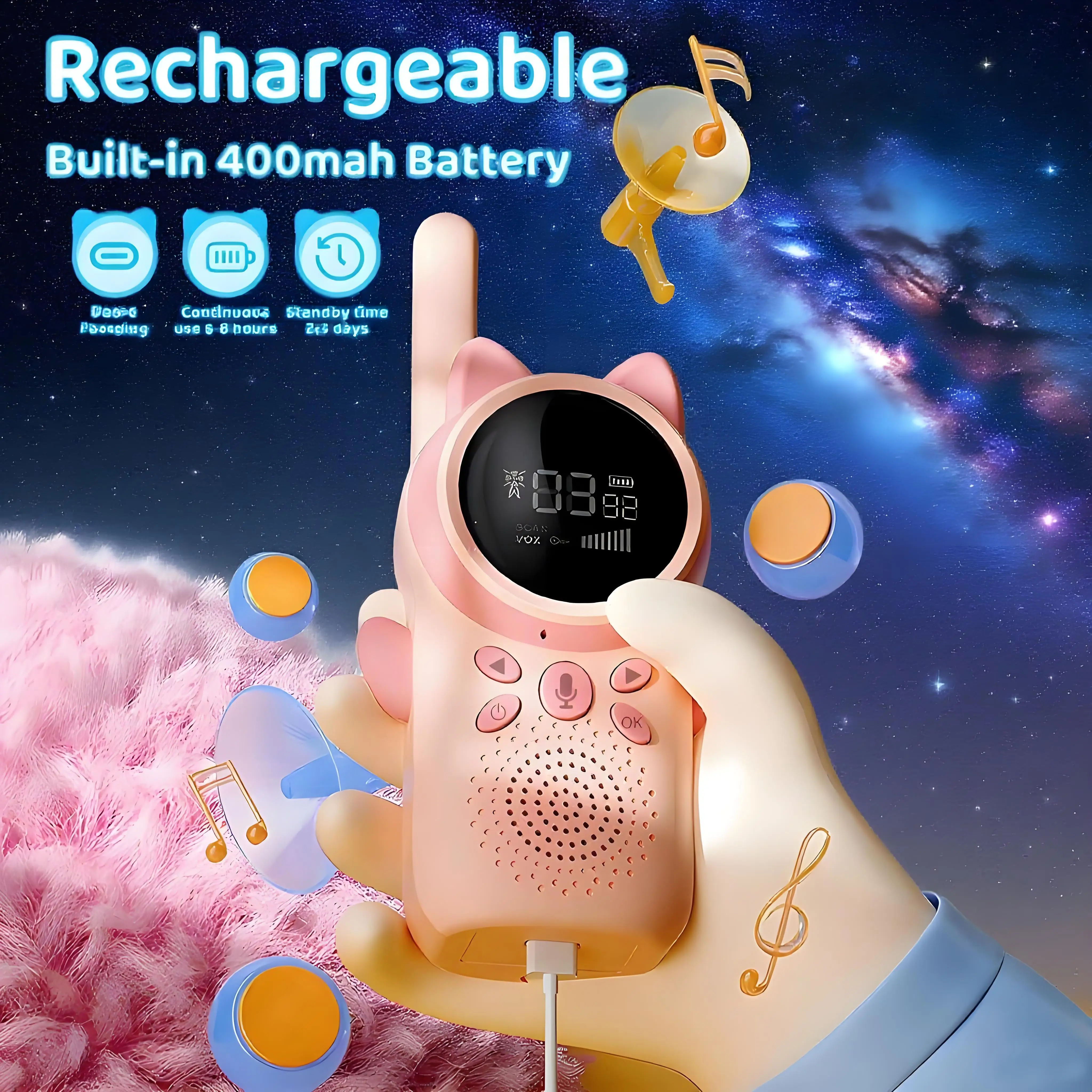 2PCS Kids Walkie Talkies Toy  Rechargeable Battery Flashlight 2 Way Long Range Radio Phone Kids Boys Girls Children Gifts