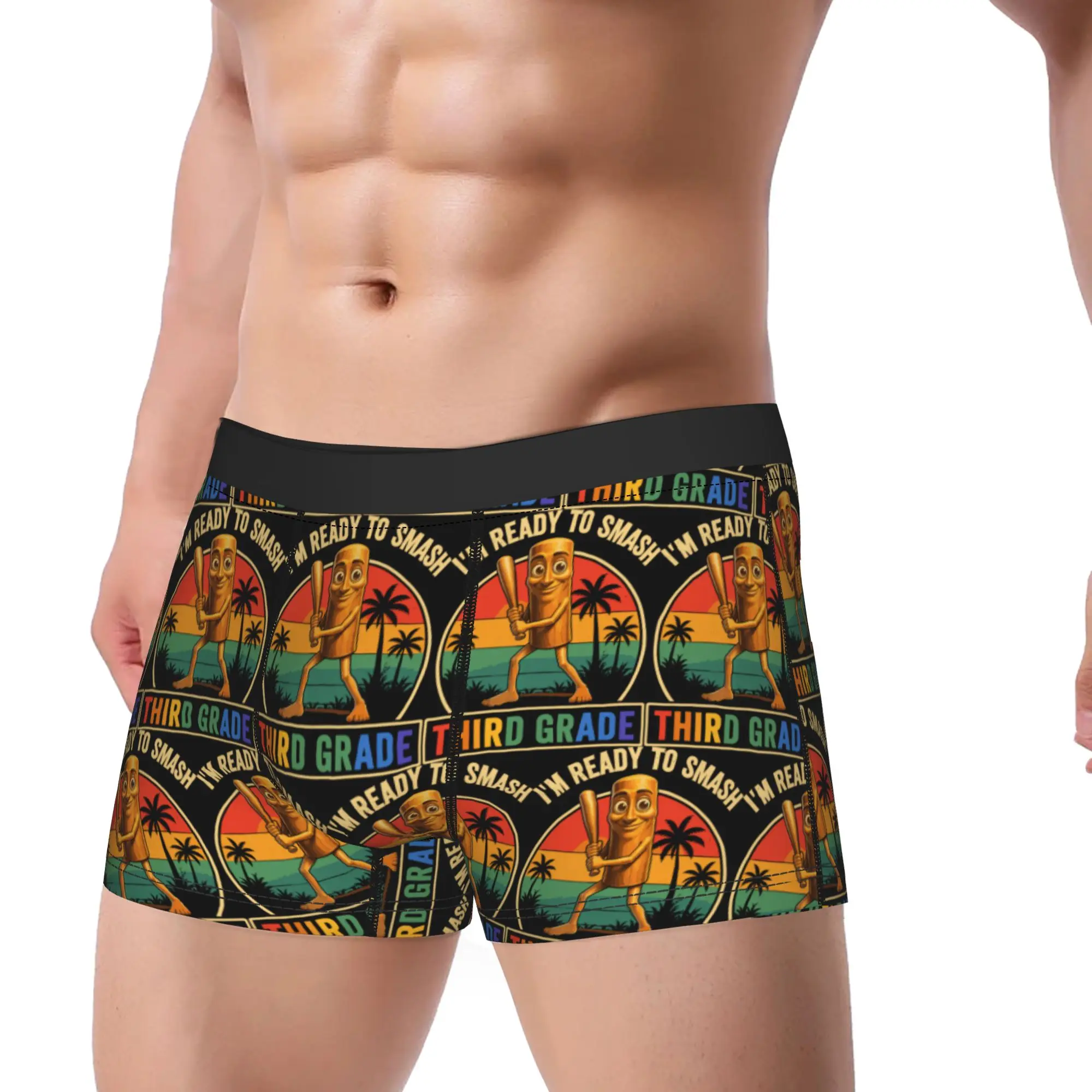 Back to School 3rd Grade Tung Tung Sahur Meme Underwear Male Panties Customs Comfortable Trunk Quality Boxer Brief Plus Size