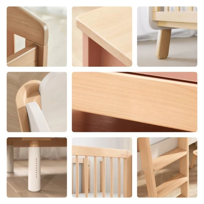 Double wooden children's furniture, toddler bed frame, Montessori bed for children, neat footstool for boys and girls