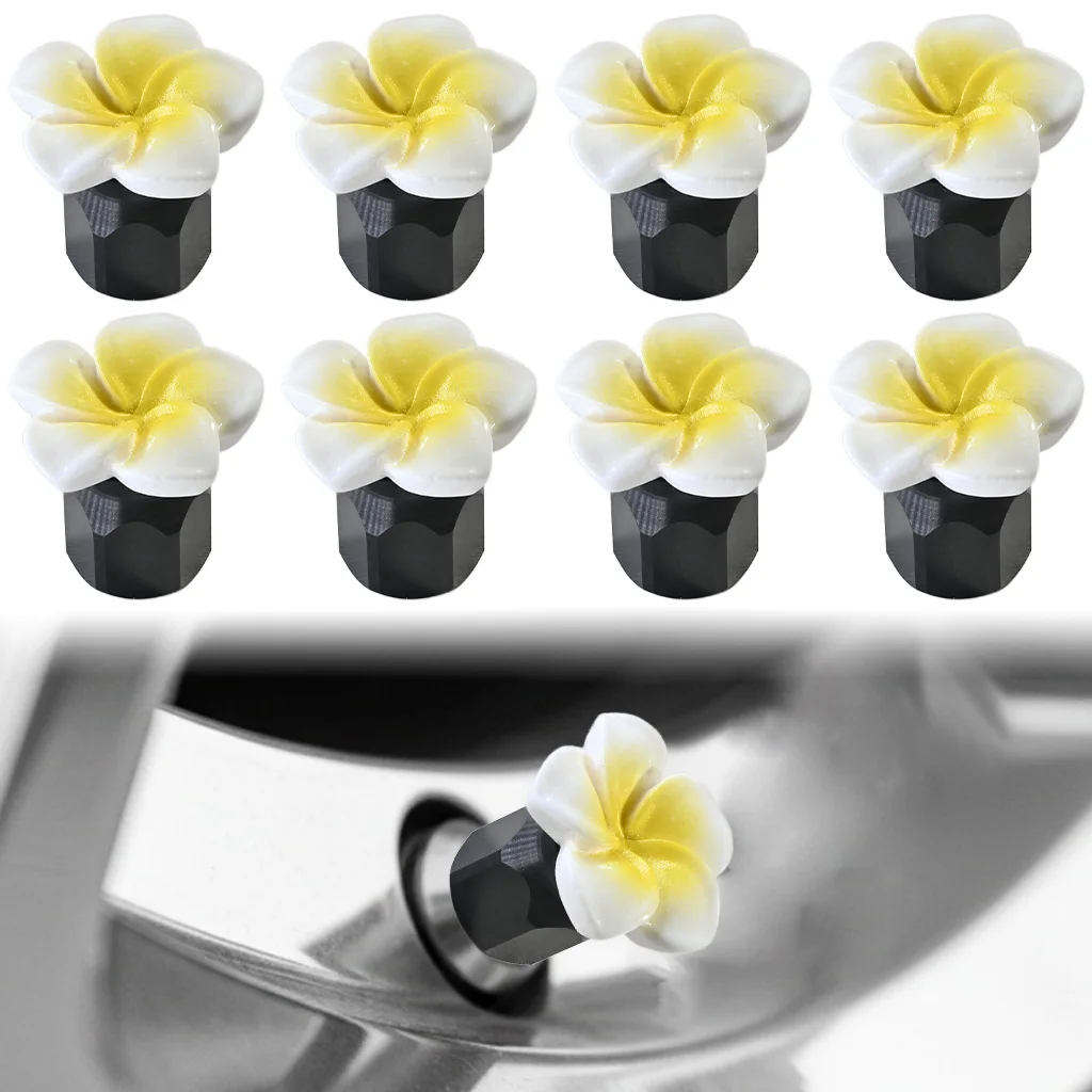 

8Pcs Tire Valve Stem Caps Plumeria Flower Design Car Wheel Decor for Cars Motorcycles Bikes Car Accessories