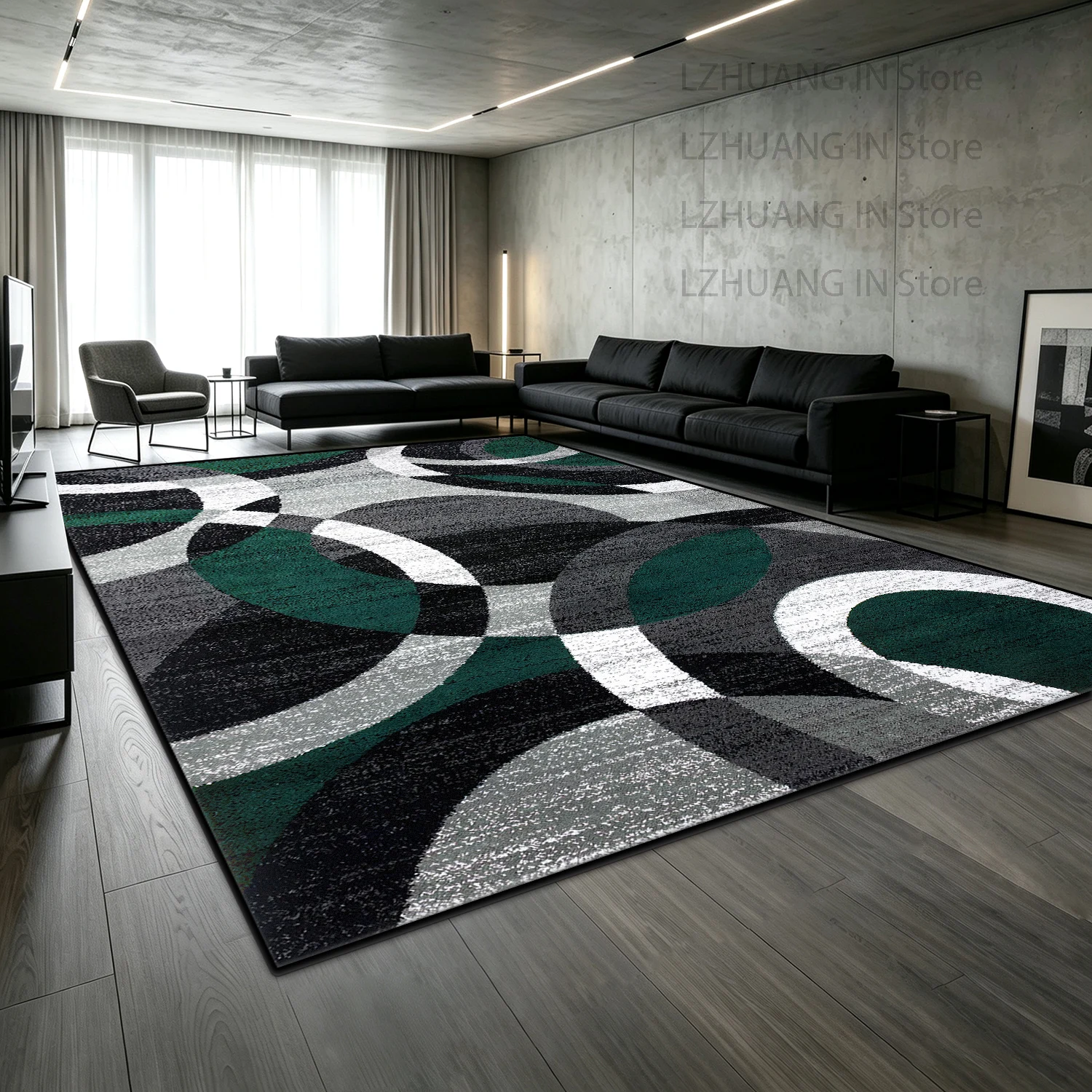 Industrial Aesthetic Dark toned Studio Room Antiskid Carpet Washable Short Velvet Parlor Rug Geometric Line Fluffy Floor Mats