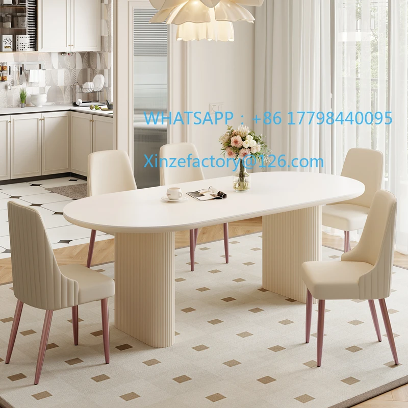 

Настраиваемый кремовый обеденный стол с ветровой каменной доской, роскошный новый простой бытовой светильник для маленькой квартиры, овальный белый французский ретро-столовой стол