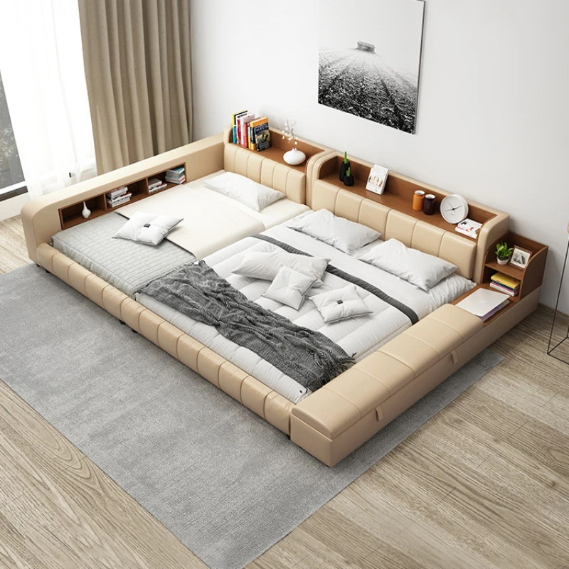 Parent child two child family  three child  tatami leather double master, king bed, splicing bed