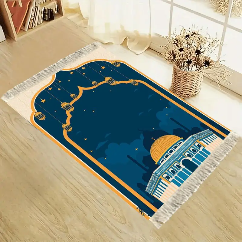 VIKAMA Night Sky Starry Moon Prayer Mat, Wear-Resistant & Soft, Non-Slip Kneeling Carpet for Pilgrimage Worship