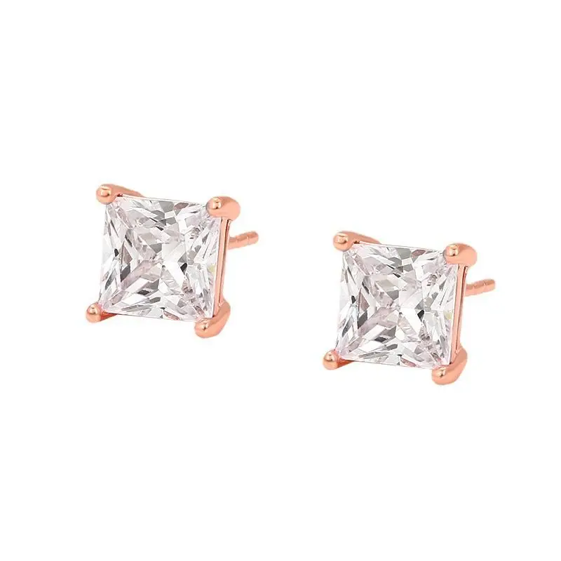 MxGxFam Round / Square Zircon3mm-9mm Classical 4 Claw Stud Earrings for Women Daily Wear Fashion Jewelry Rose Gold Plated