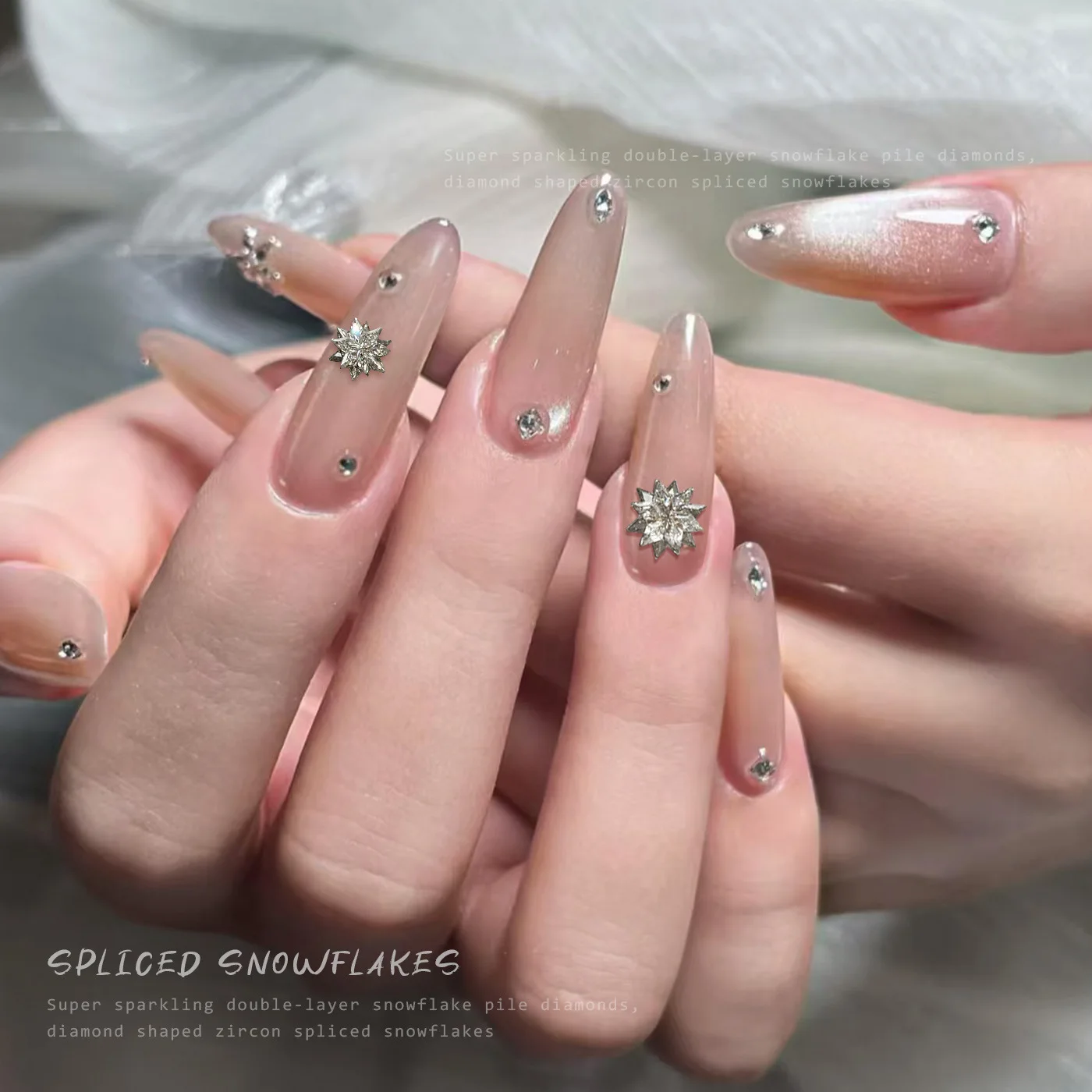 1Pc Rhombus Snowflake Zircon Nail Charms Shiny Double Layer Champagne Rhinestones DIY Wholesale Manicure Decor Ornaments