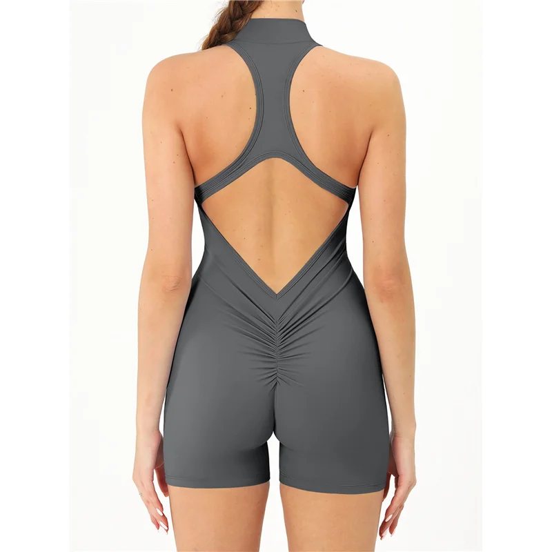 

ABP-Women's Sleeveless Fitness Bodysuit Zipper Jumpsuit Shorts Bodysuit Bodysuit