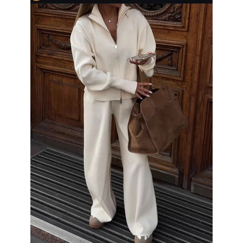 

Casual Lady Solid Zipper Long Sleeve Coat Pant Fashion Set Chic Women Stand Collar Coats Pants Suit Daily Street Outfit 2026 New