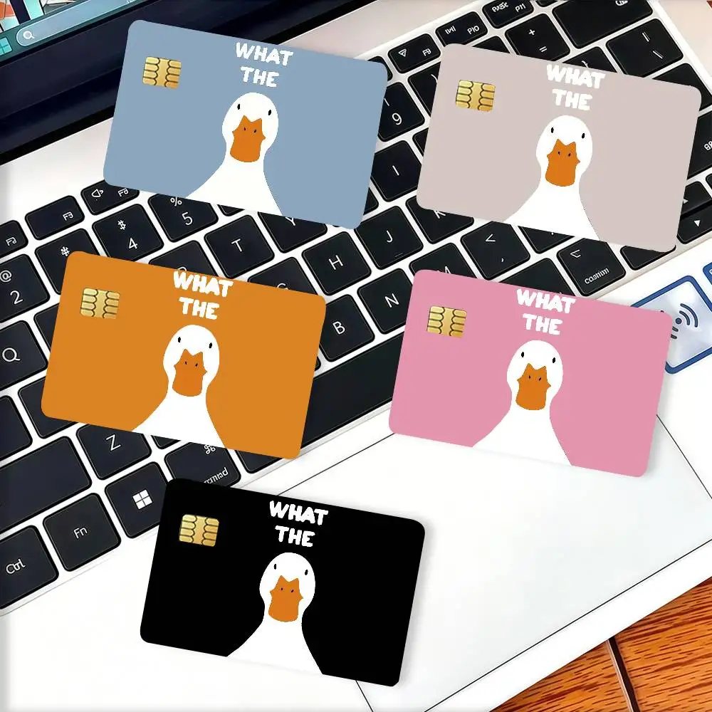 Print cute What the Duck Credit Card Decorative Card Stickers Suitable For Bank Cards Metro Transit Anti-scratch Gift 4PCS