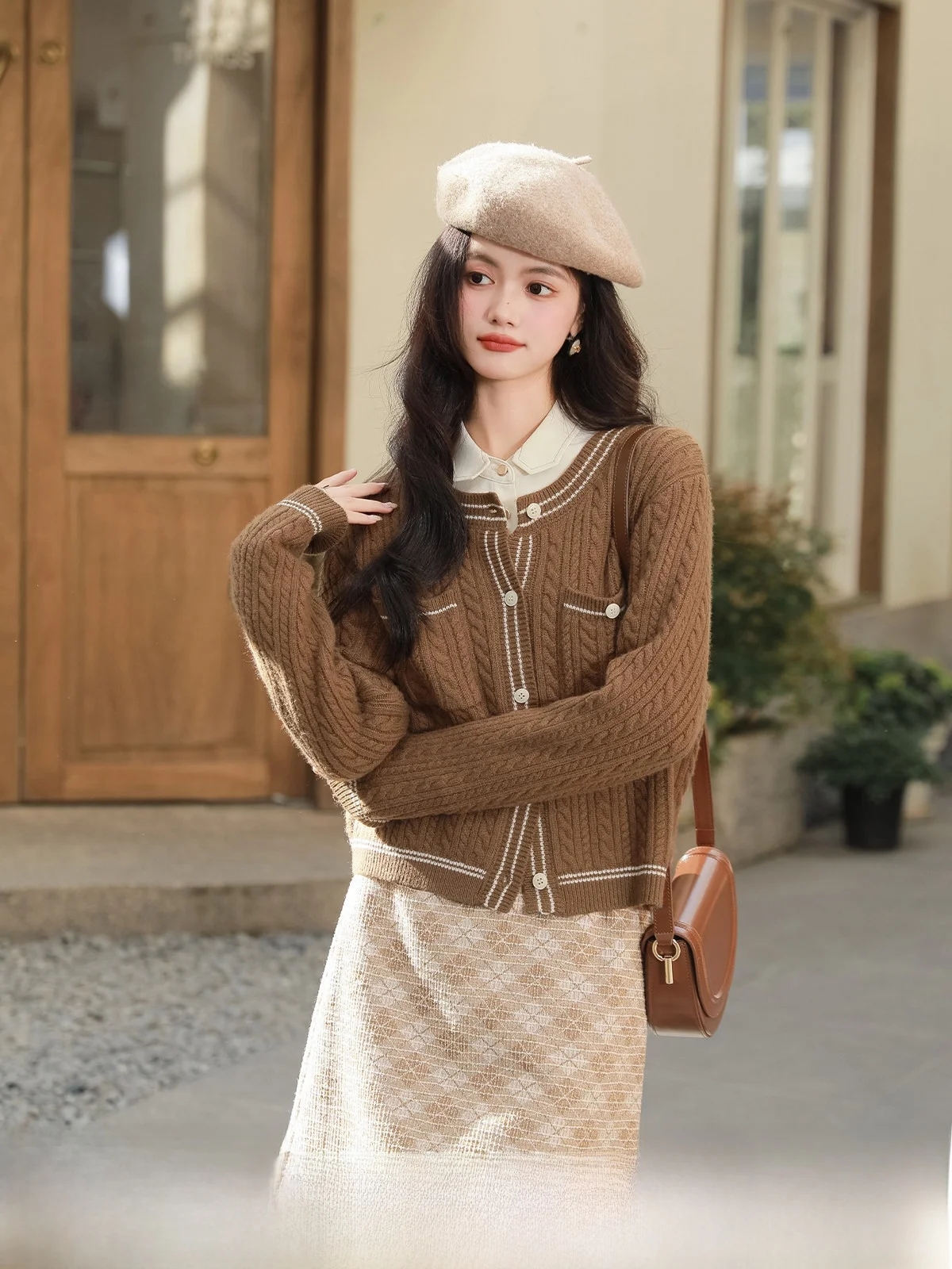 

Slimming Loose Knitted Open Cardigan Women's Faion Autumn Winter New Sle Twist Yarn Sweater Outerwear Versatile Small Fra...