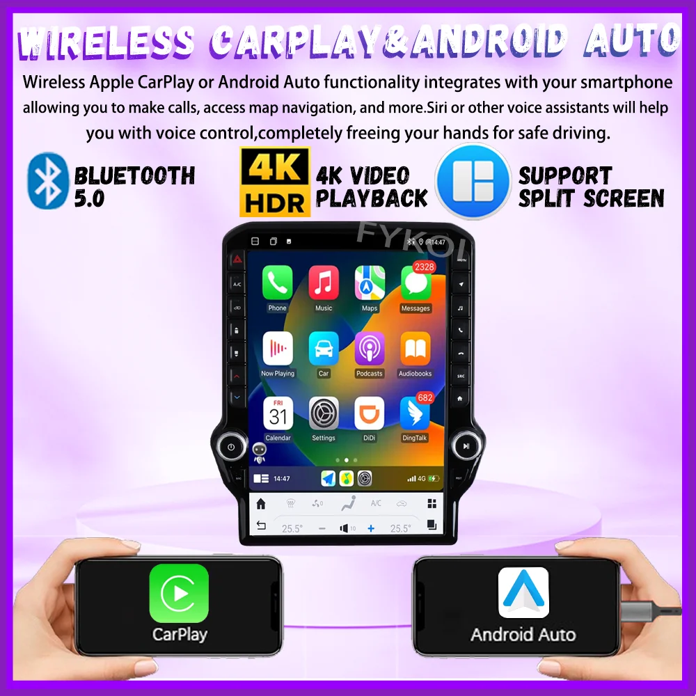1200*1920 Android15 For Dodge RAM 1500 2500 3500 2013-2018 Car Radio Multimedia Player GPS Navigation Wireless Carplay 4G DSP BT